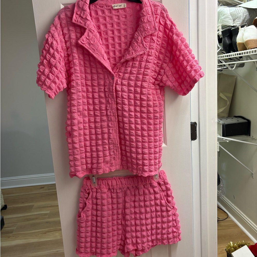 Pink Textured Two-Piece Set